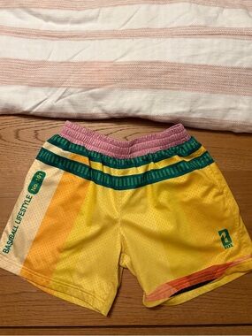 Kids Yellow Athletic Shorts with Pink Waistband